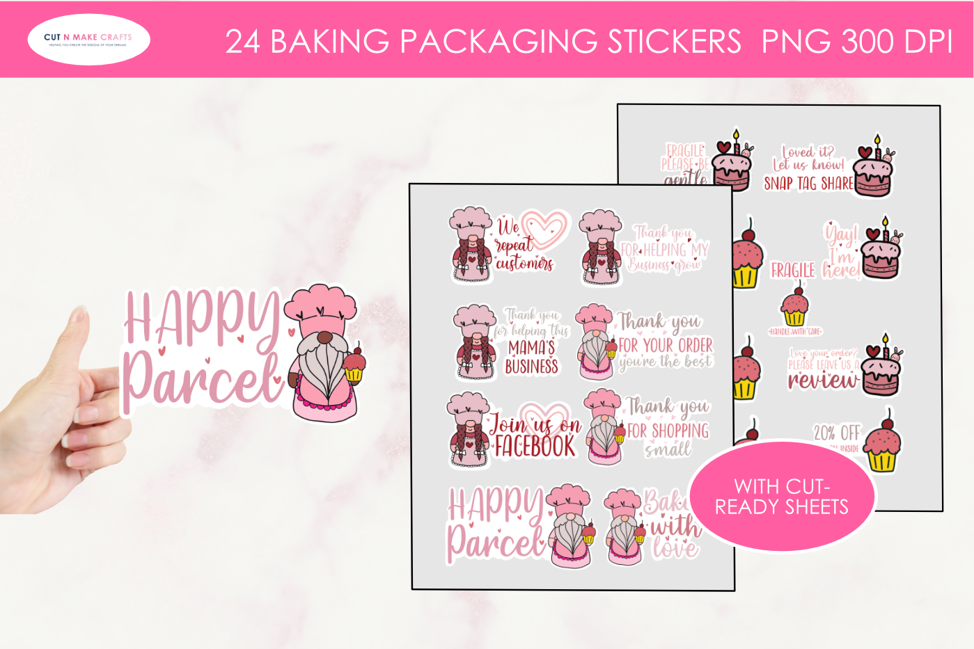 GNOME CKAE BOX STICKERS packaging stickers CHRISTMAS BAKING STICKERS